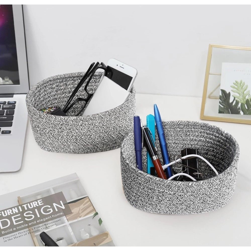 Cotton 8x3 Inch Kidi Round 2 Set Bedside Organizer With Out Lid (Black) - Image 4