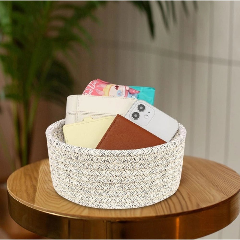 Cotton 8x3 Inch Kidi Round 1 Pcs Bedside Organizer With Out Lid (Brown) - Image 3