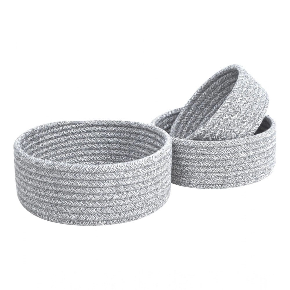 Cotton 8x3 Inch Kidi Round 3 Set Bedside Organizer With Out Lid (Gray) - Image 2