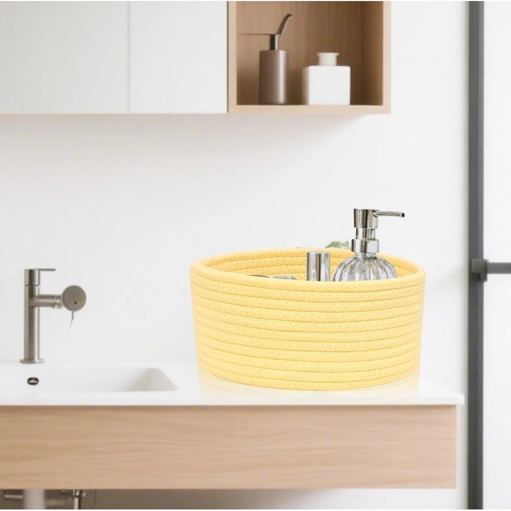Cotton 8x3 Inch Round 1 Pcs Bedside Organizer With Out Lid (Yellow) - Image 4