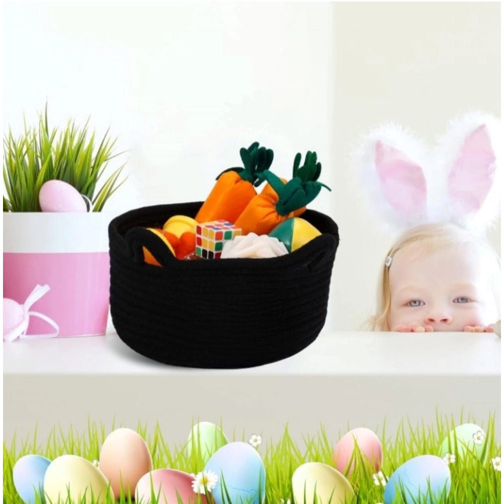 Cotton Pack Of_1 Cat Basket 8x4 Inch Storage Basket For Clothes (Black) - Image 3