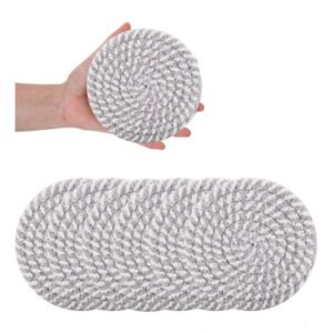 Cotton Rope Drink Coasters 6 Pcs Set (Grey-White)