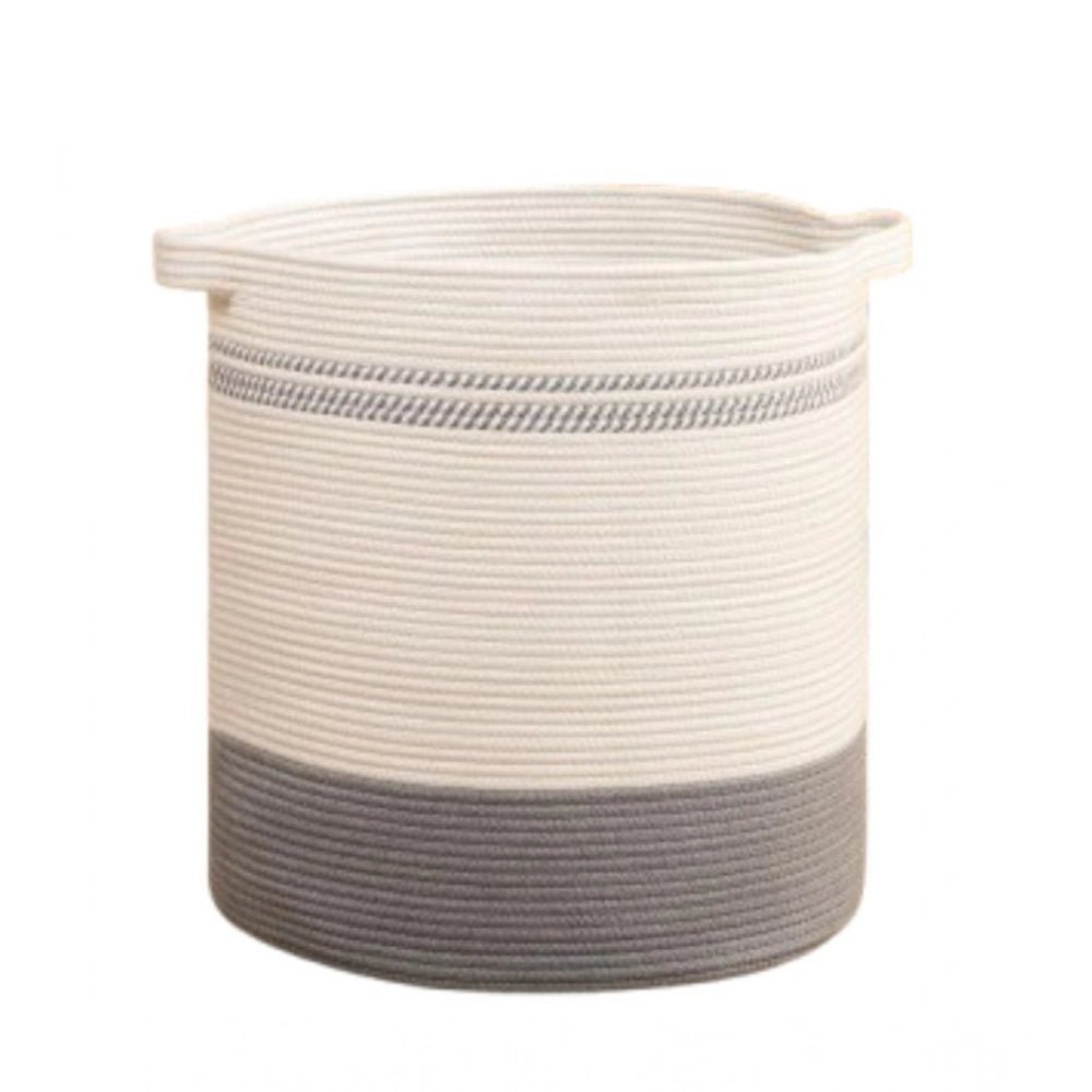 Cotton Pack Of_1 12x14 Inch Storage Basket For Clothes (Grey-White) - Image 2