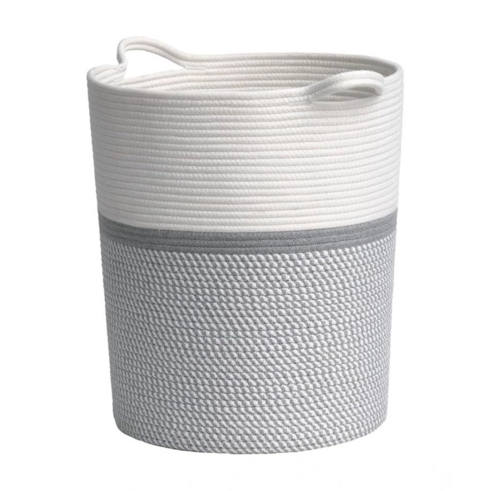 Cotton Pack Of_1 12x14 Inch Storage Basket For Clothes (Grey-White) - Image 2