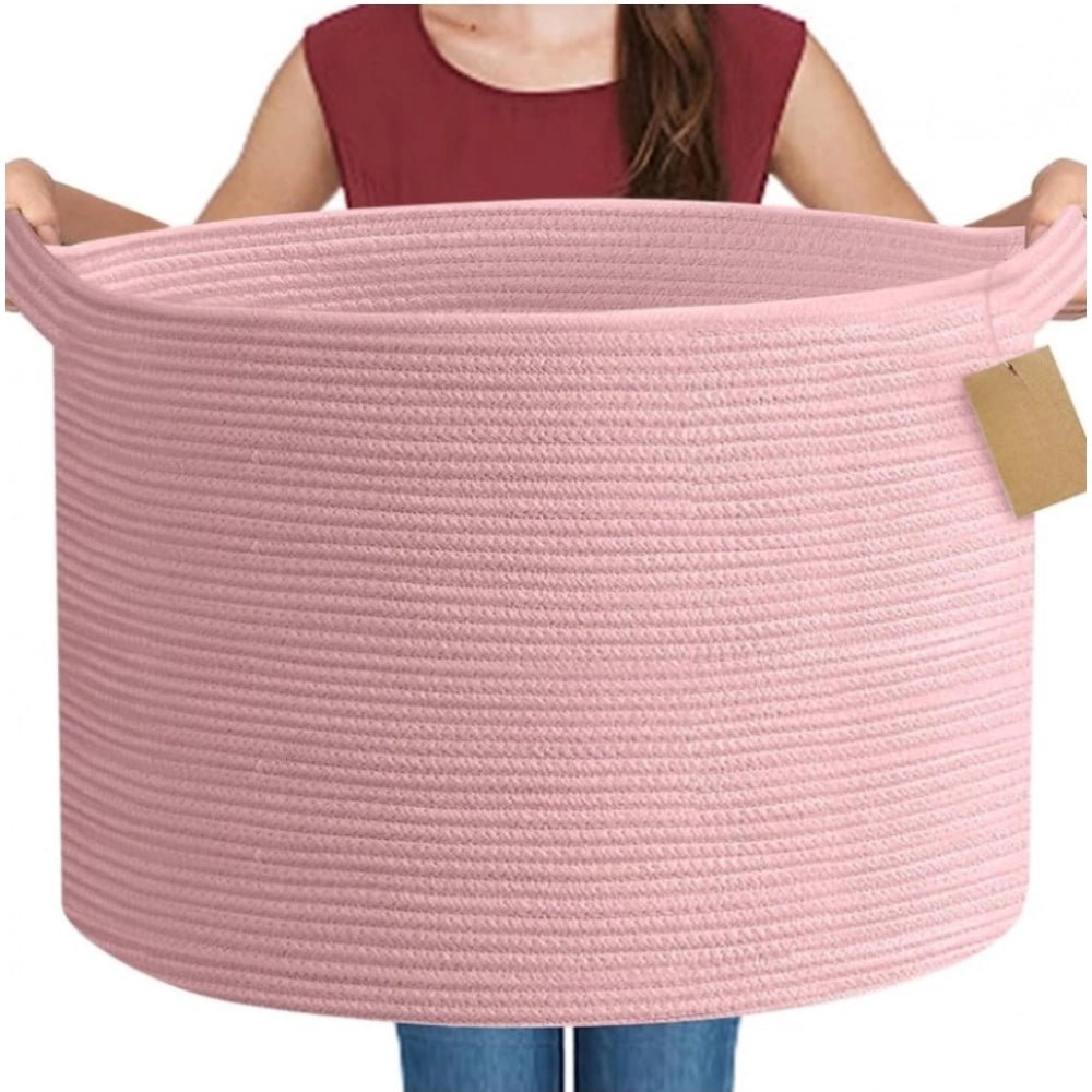 Cotton Pack Of_1 14x12 Inch Storage Basket For Clothes With Out Lid (Pink) - Image 2