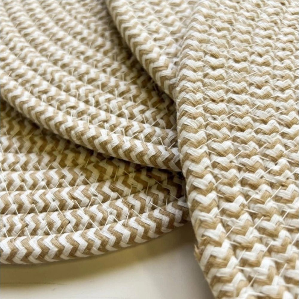 Cotton Dining Table Round Placemat Mats Set of 4 (Beige-White) - Image 4