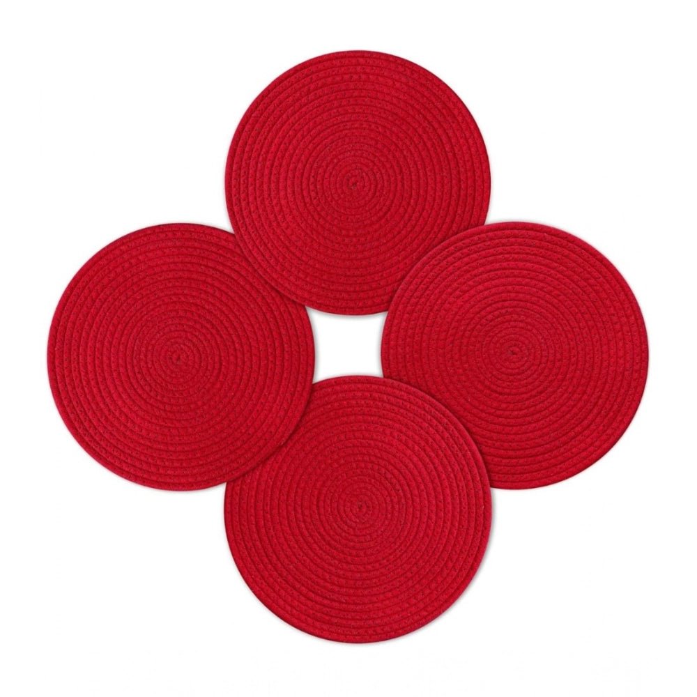 Cotton Dining Table Round Placemat Mats Set of 4 (Red) - Image 2
