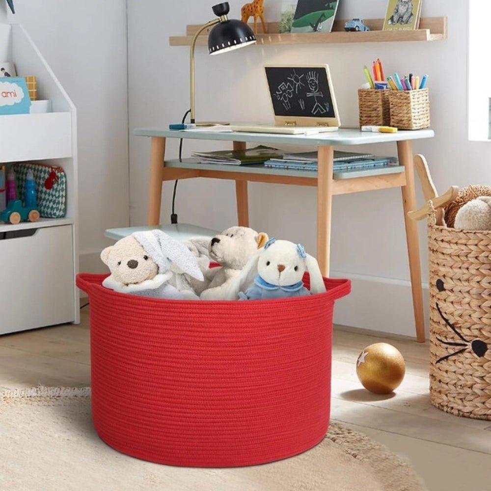 Cotton Pack Of_1 14x12 Inch Storage Basket For Clothes With Out Lid (Red) - Image 4