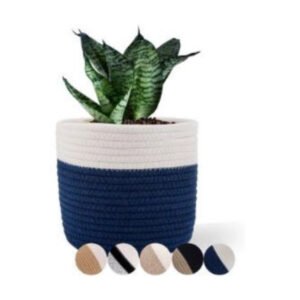 Cotton Flower Pot With Out Lid (White-Blue)