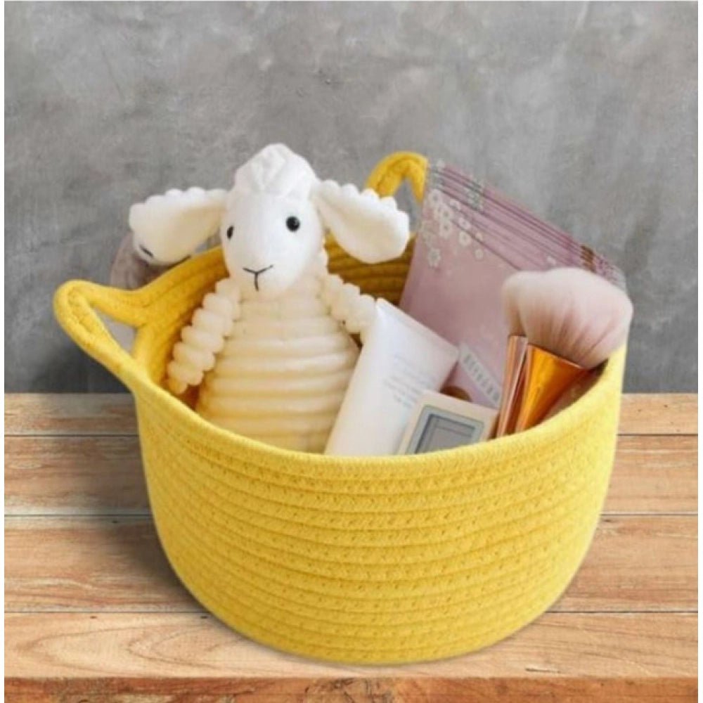 Cotton Pack Of_1 Plain Cat Basket 9x5 Inch (Yellow) - Image 3