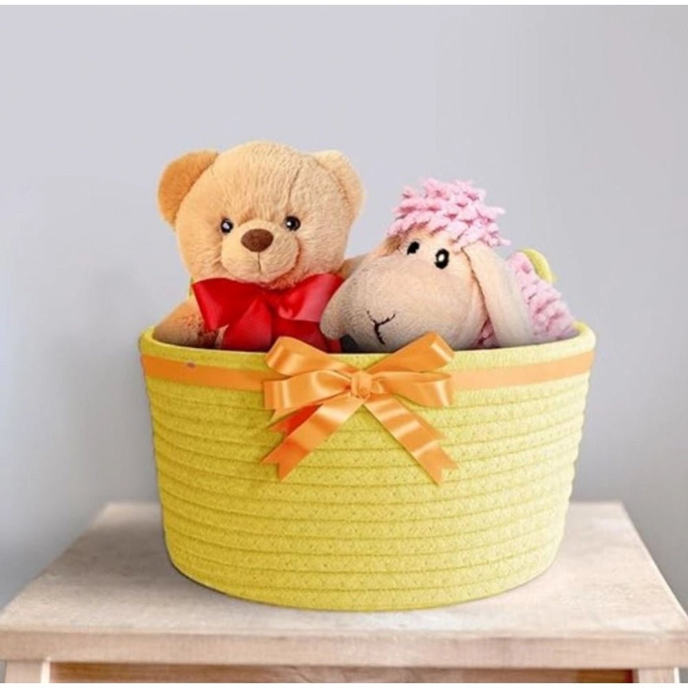 Cotton Pack Of_1 Plain Cat Basket 9x5 Inch (Yellow) - Image 4