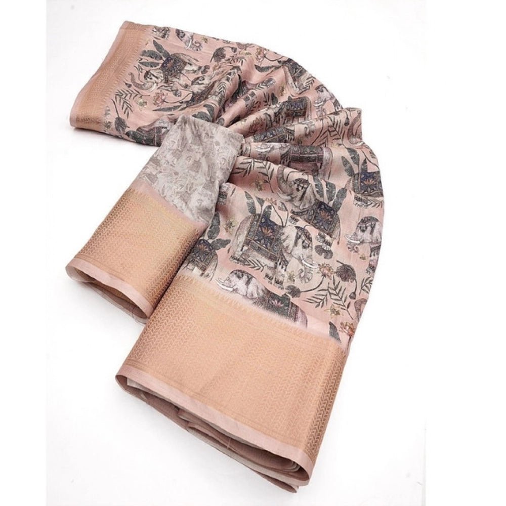 Printed Saree With Unstitched Blouse 5.5Mtr (Cream-Black) - Image 2
