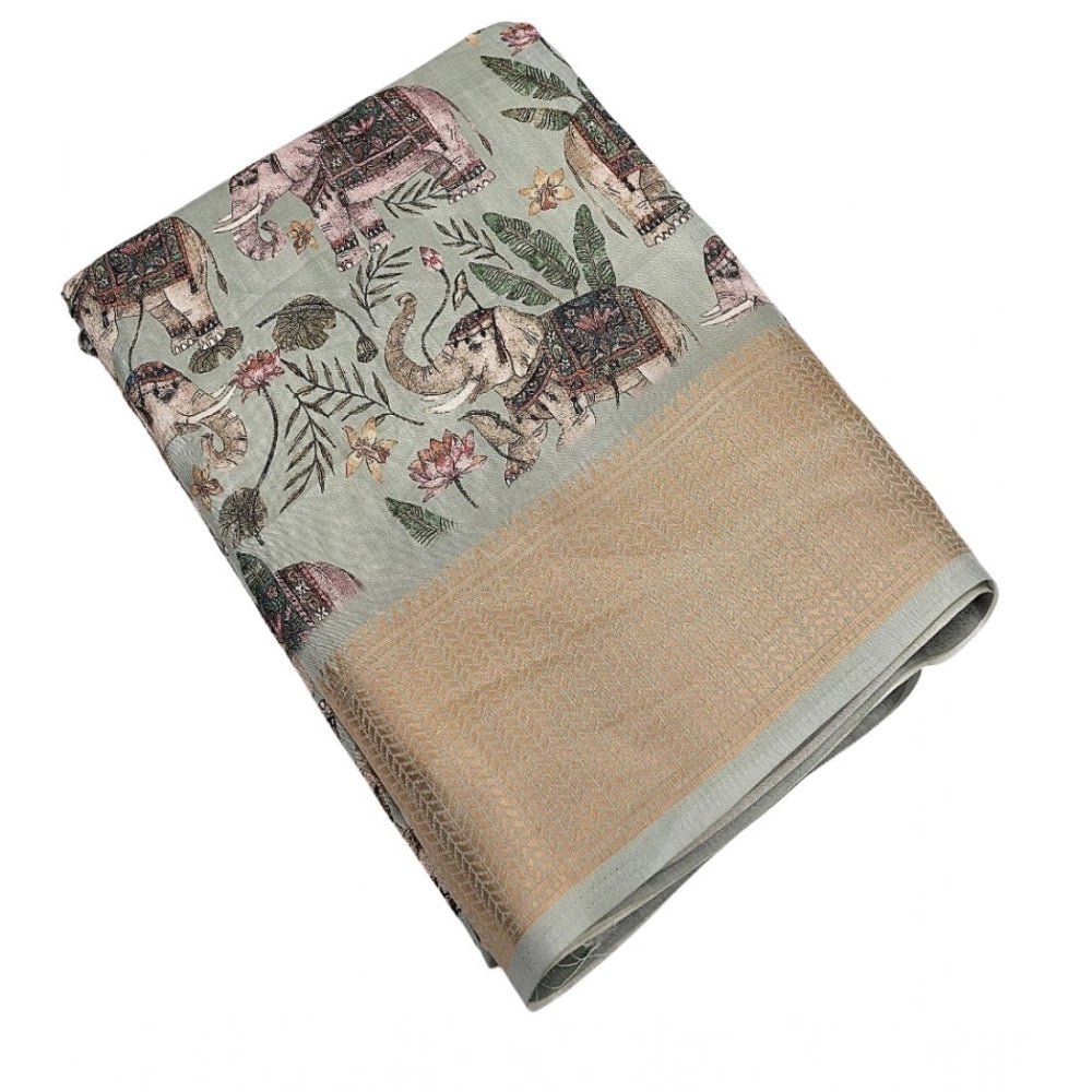 Printed Saree With Unstitched Blouse 5.5Mtr (Green) - Image 2