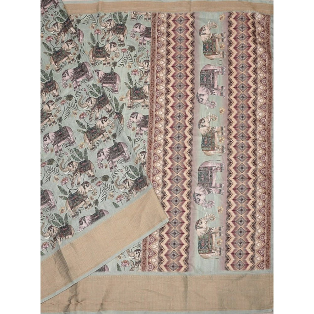 Printed Saree With Unstitched Blouse 5.5Mtr (Green) - Image 3