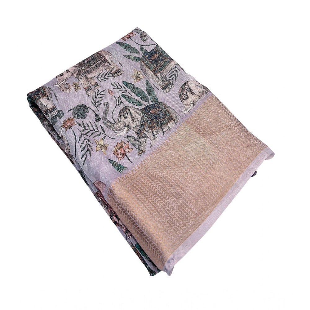 Printed Saree With Unstitched Blouse 5.5Mtr (Grey) - Image 2