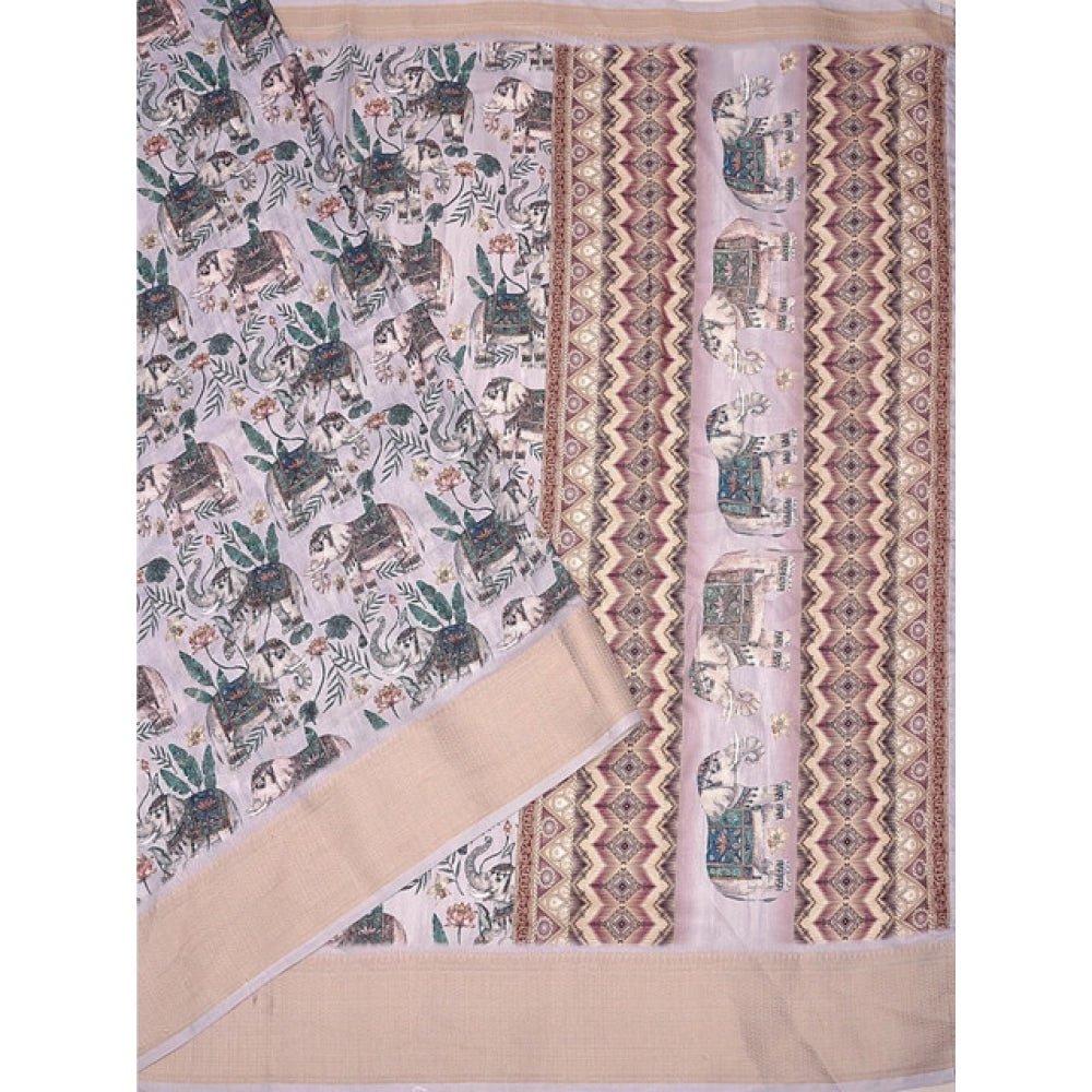 Printed Saree With Unstitched Blouse 5.5Mtr (Grey) - Image 3
