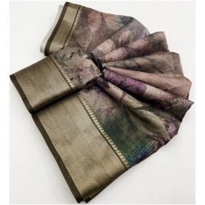 Printed Saree With Unstitched Blouse 5.5Mtr (Multicolor)