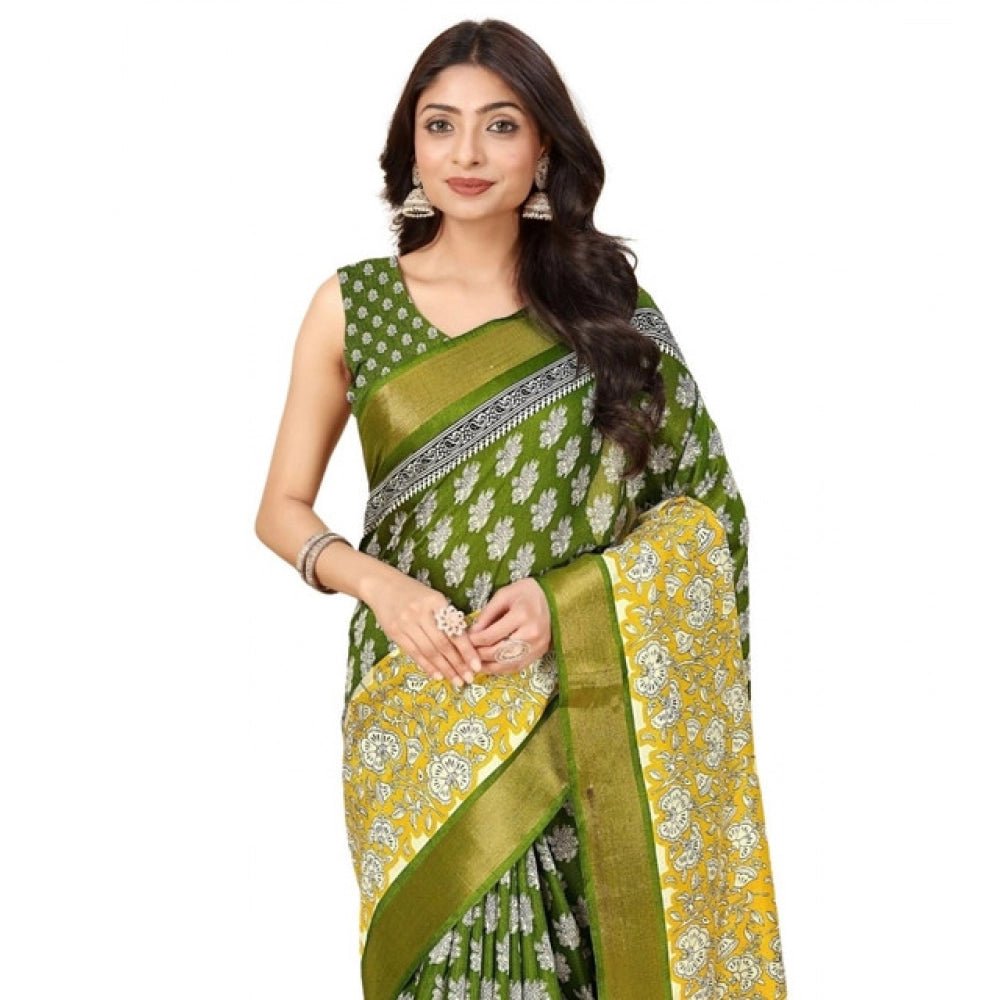 Printed Saree With Unstitched Blouse 5.5Mtr (Mehandi) - Image 2