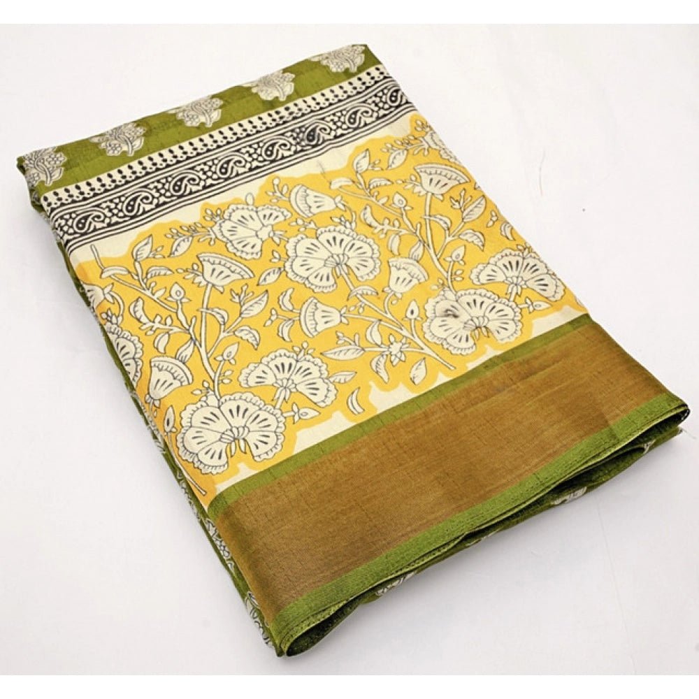 Printed Saree With Unstitched Blouse 5.5Mtr (Mehandi) - Image 3