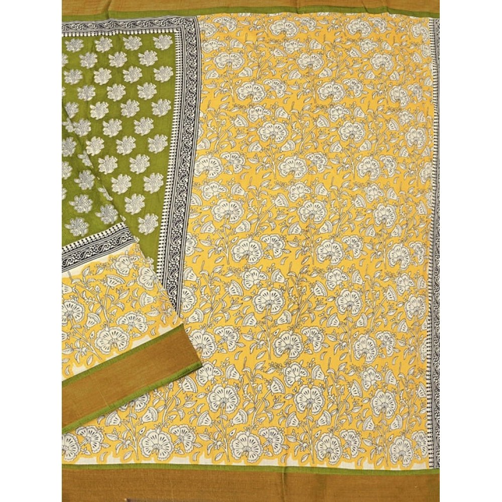 Printed Saree With Unstitched Blouse 5.5Mtr (Mehandi) - Image 4