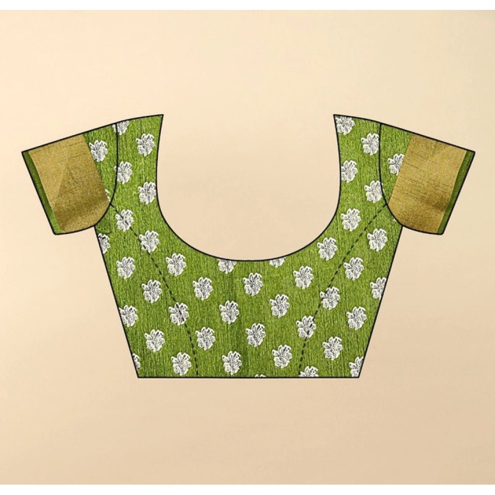 Printed Saree With Unstitched Blouse 5.5Mtr (Mehandi) - Image 5