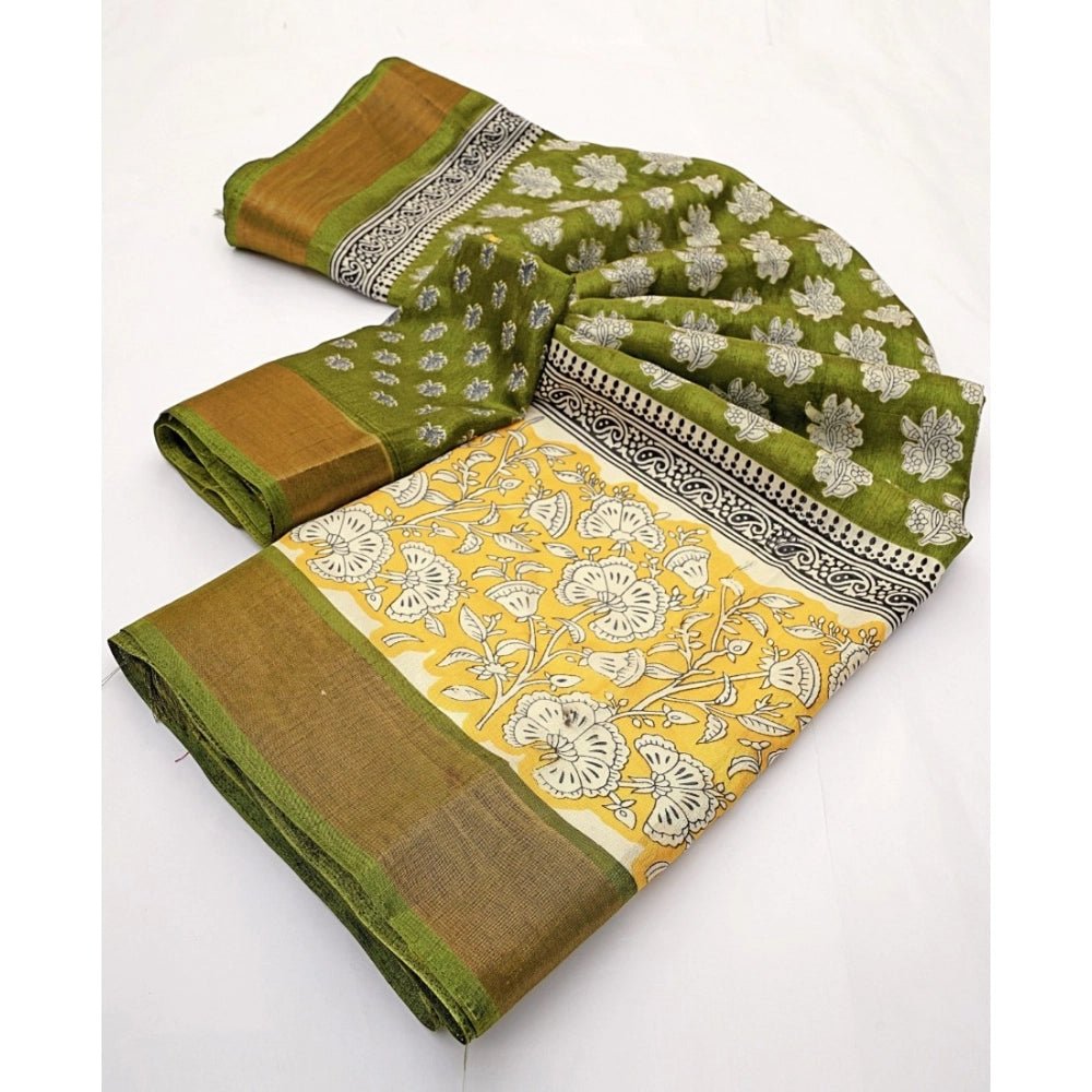 Printed Saree With Unstitched Blouse 5.5Mtr (Mehandi) - Image 6