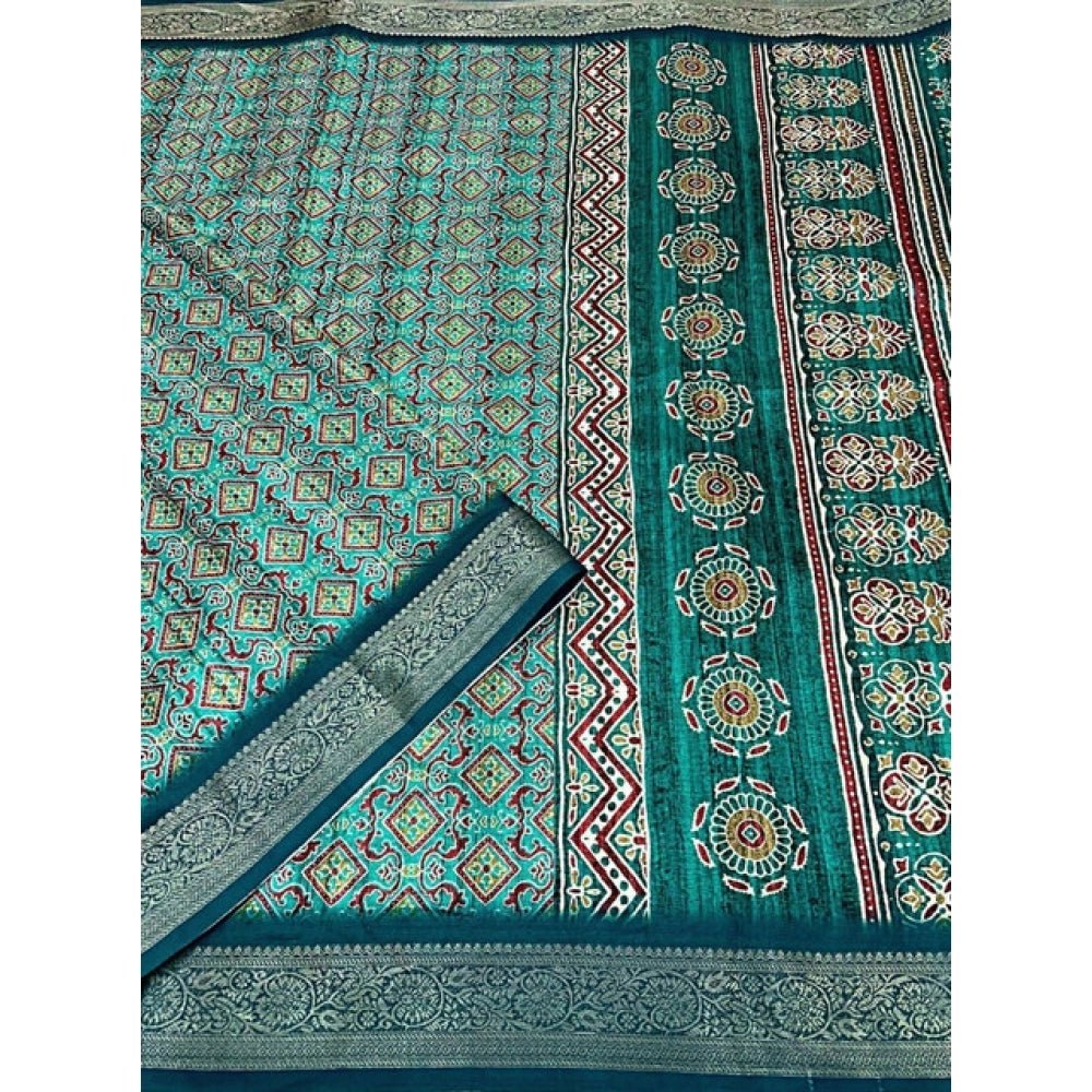Printed Saree With Unstitched Blouse 5.5Mtr (Rama) - Image 3