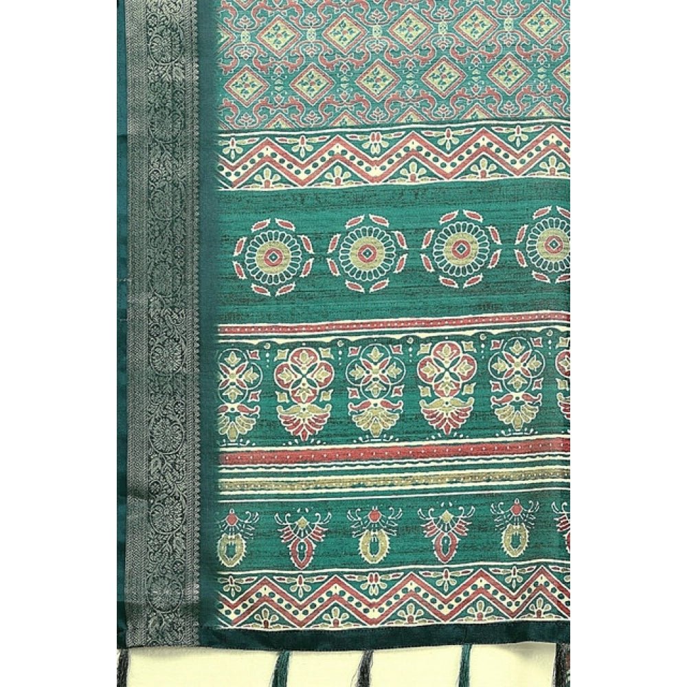 Printed Saree With Unstitched Blouse 5.5Mtr (Rama) - Image 4