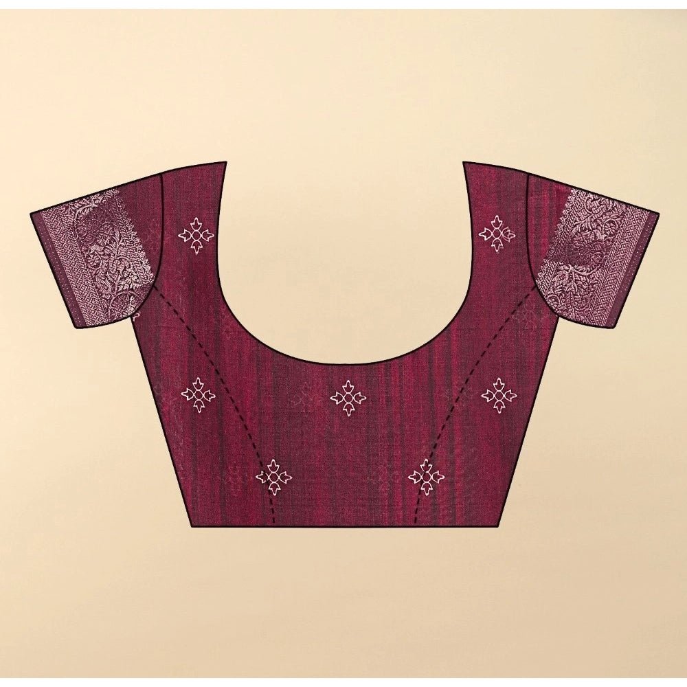 Printed Saree With Unstitched Blouse 5.5Mtr (Wine) - Image 5