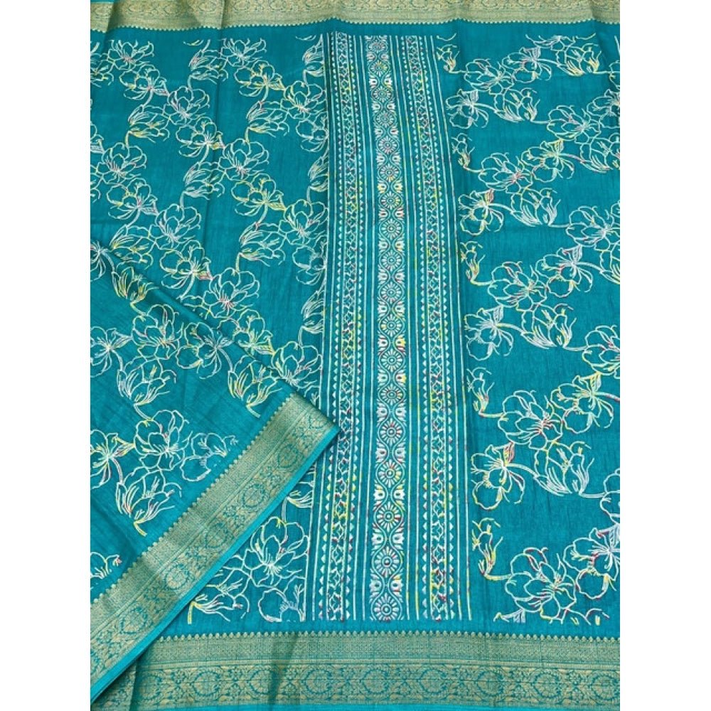 Floral Printed Saree With Unstitched Blouse 5.5Mtr (Rama) - Image 4