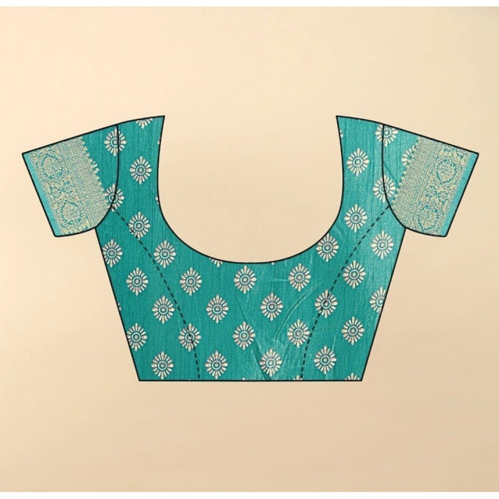 Floral Printed Saree With Unstitched Blouse 5.5Mtr (Rama) - Image 5