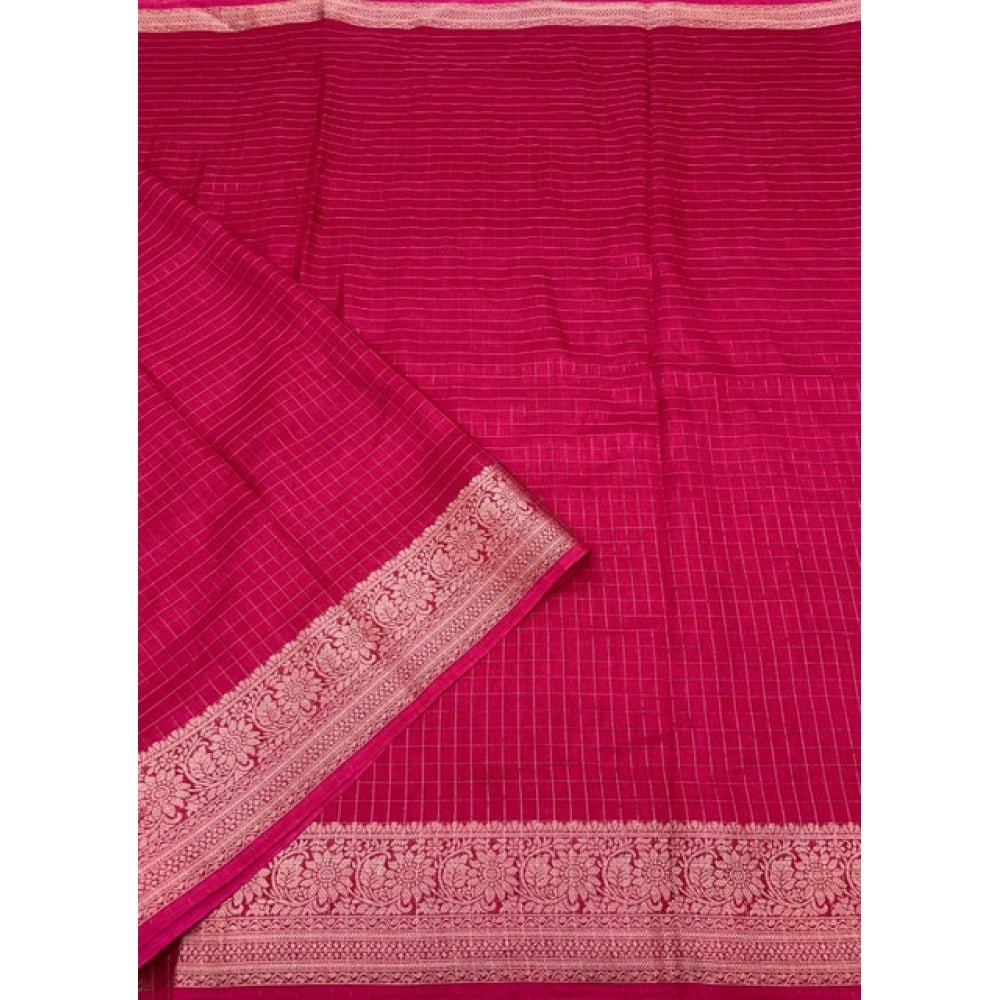 Checkered Saree With Unstitched Blouse 5.5Mtr (Red) - Image 5