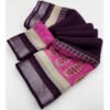 Cotton Linen Printed Saree With Unstitched Blouse 5.5Mtr (Wine)