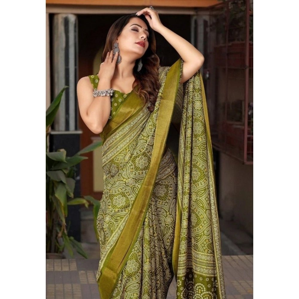 Printed Saree With Unstitched Blouse 5.5Mtr (Green)