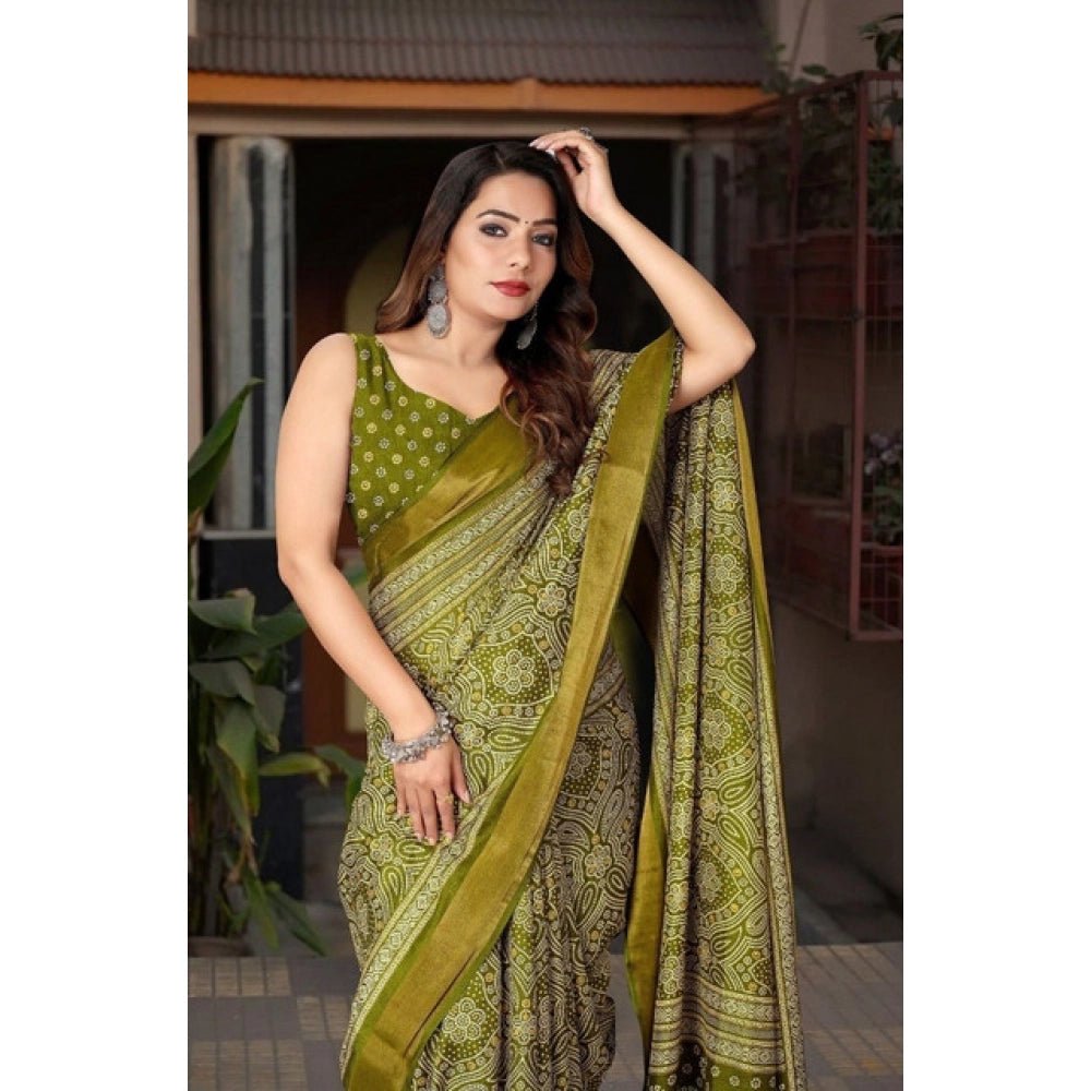 Printed Saree With Unstitched Blouse 5.5Mtr (Green) - Image 3