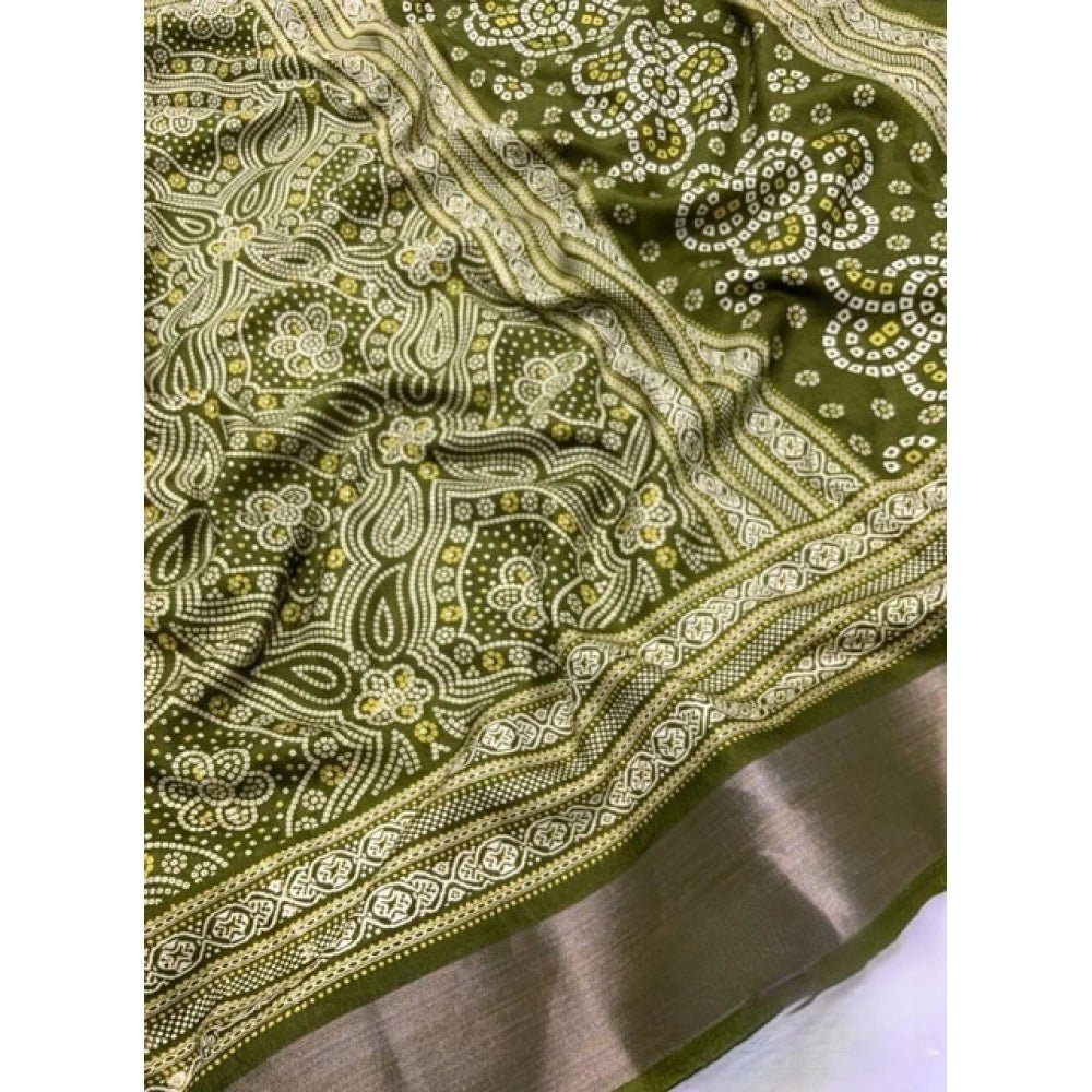 Printed Saree With Unstitched Blouse 5.5Mtr (Green) - Image 5
