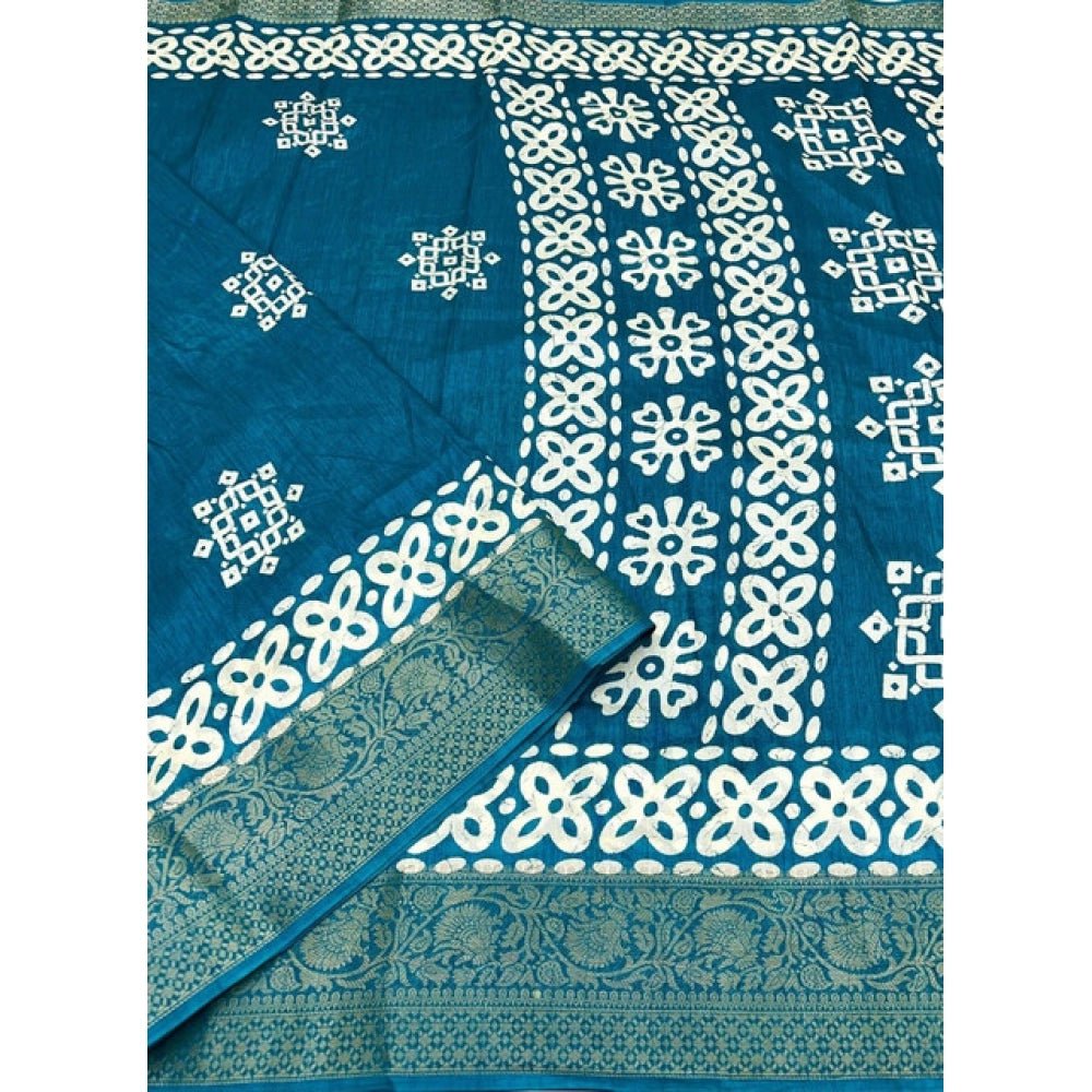 Printed Saree With Unstitched Blouse 5.5Mtr (Rama) - Image 3