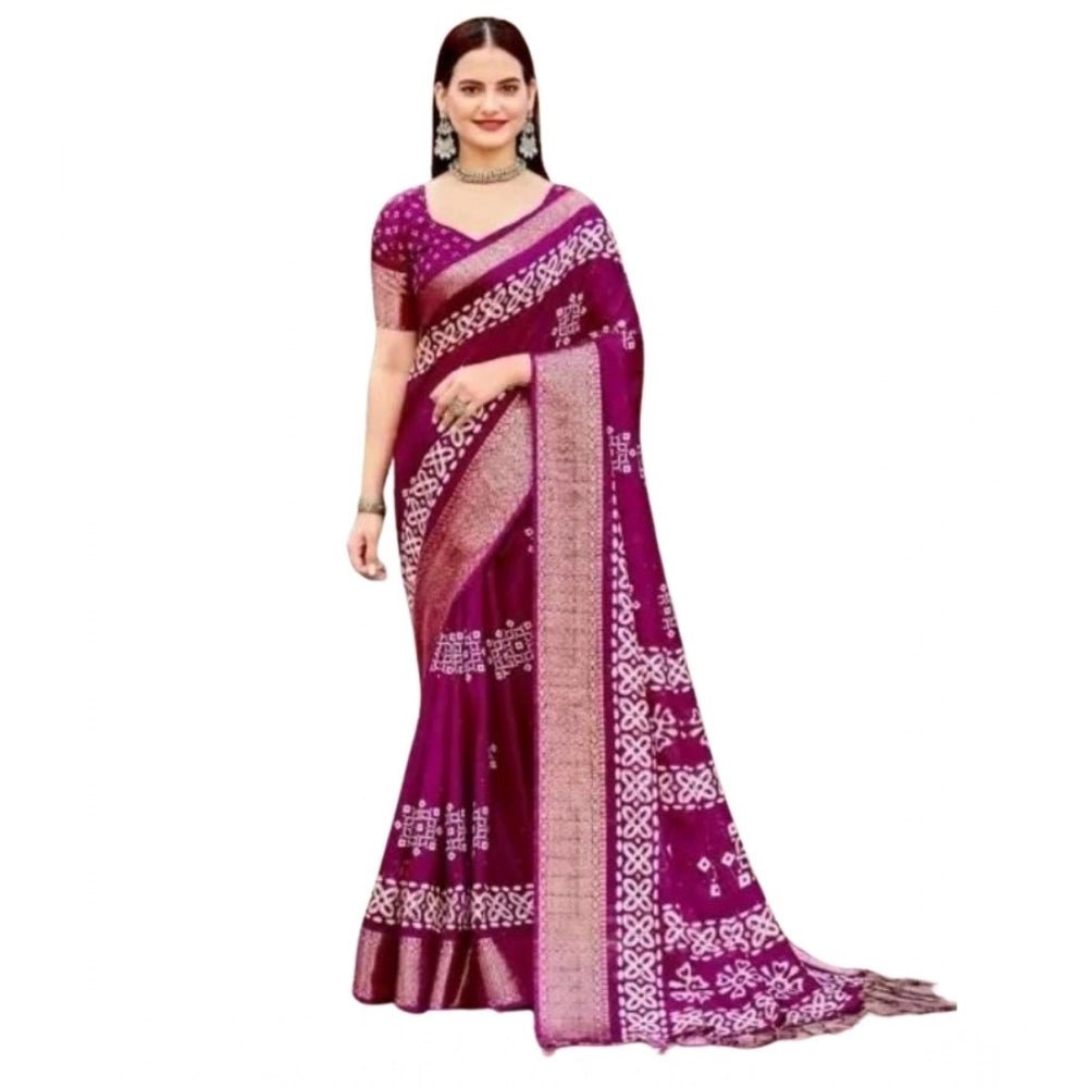 Printed Saree With Unstitched Blouse 5.5Mtr (Wine) - Image 2