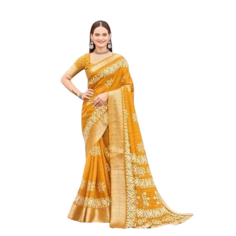 Printed Saree With Unstitched Blouse 5.5Mtr (Yellow) - Image 2