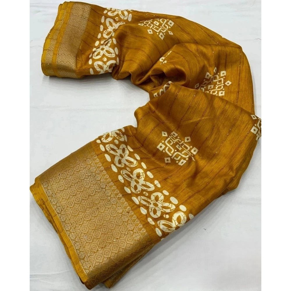 Printed Saree With Unstitched Blouse 5.5Mtr (Yellow) - Image 3