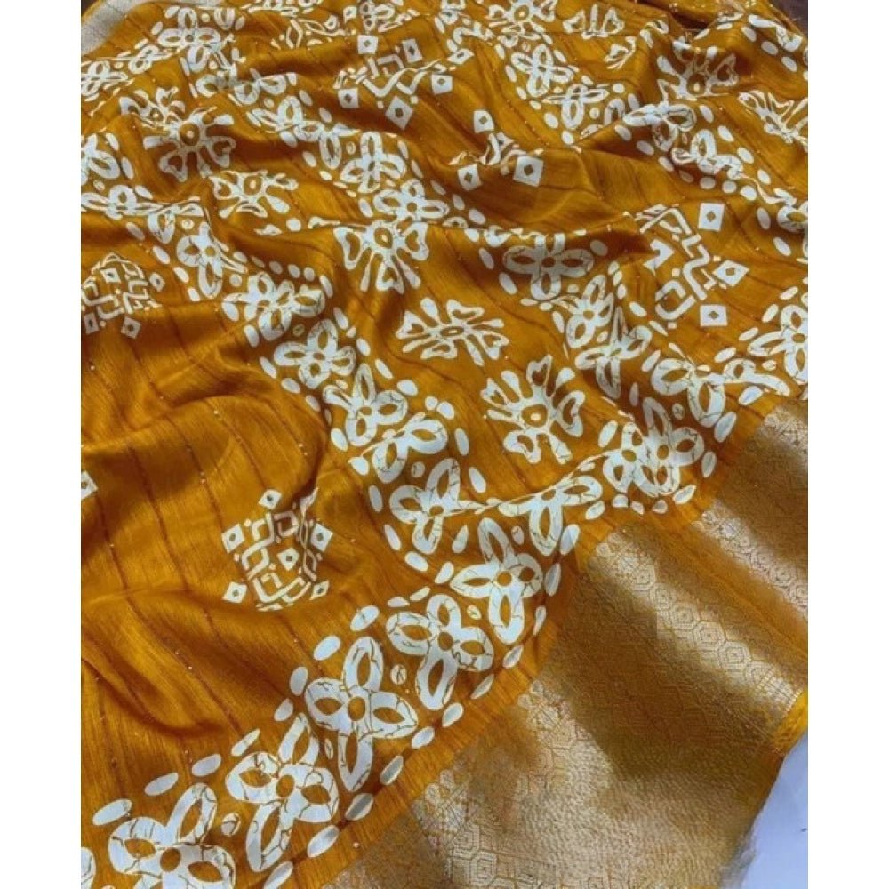 Printed Saree With Unstitched Blouse 5.5Mtr (Yellow) - Image 4
