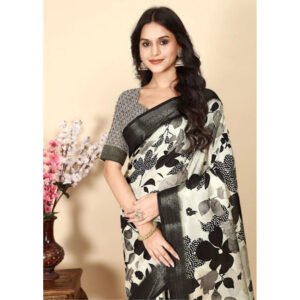 Floral Printed Saree With Unstitched Blouse 5.5Mtr (Multicolor)