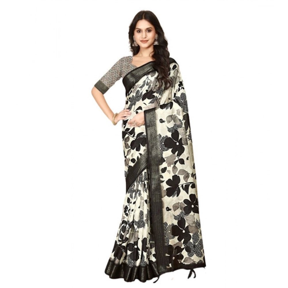Floral Printed Saree With Unstitched Blouse 5.5Mtr (Multicolor) - Image 2