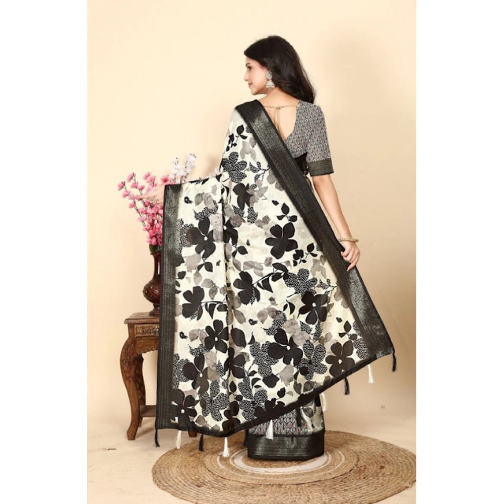 Floral Printed Saree With Unstitched Blouse 5.5Mtr (Multicolor) - Image 3