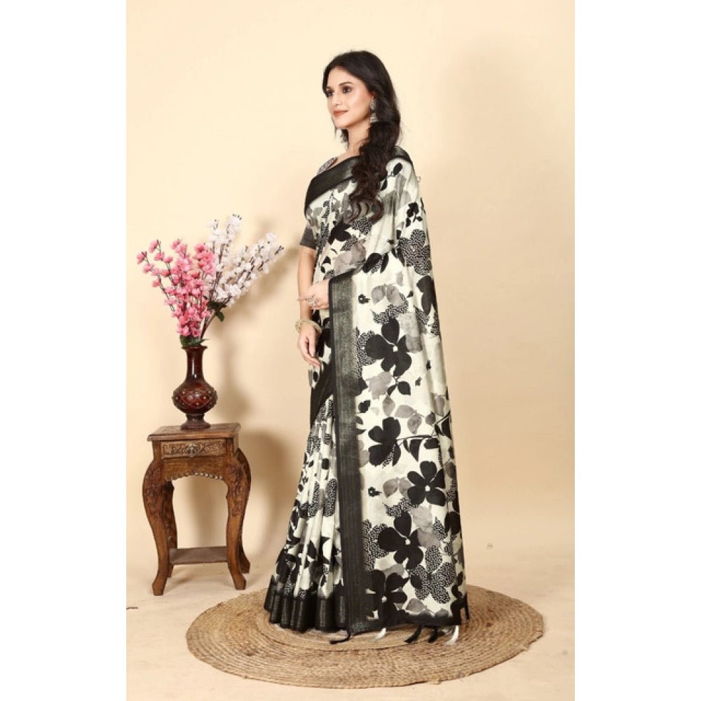 Floral Printed Saree With Unstitched Blouse 5.5Mtr (Multicolor) - Image 4
