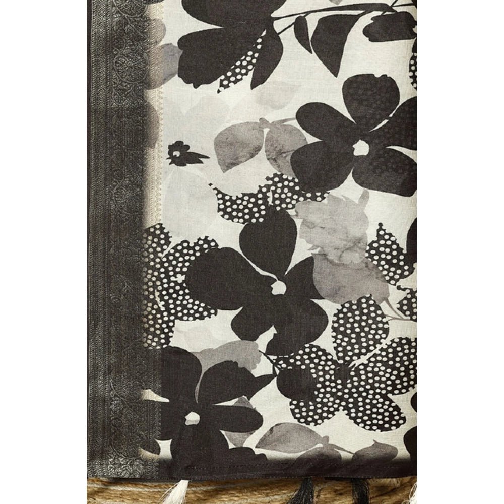 Floral Printed Saree With Unstitched Blouse 5.5Mtr (Multicolor) - Image 6