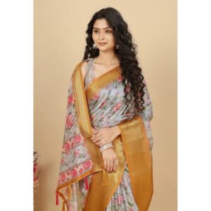 Floral Printed Saree With Unstitched Blouse 5.5Mtr (Lavender)