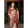 Floral Printed Saree With Unstitched Blouse 5.5Mtr (Gold-Brown)