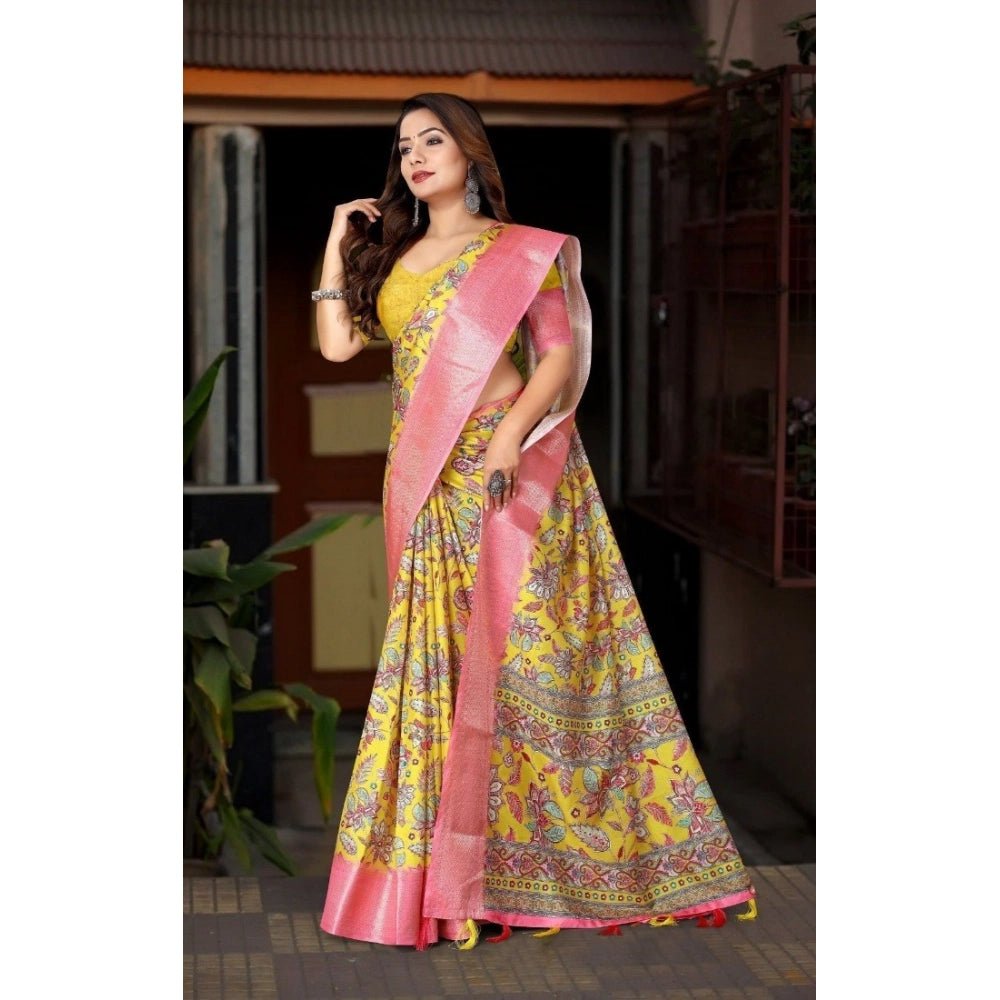 Floral Printed Saree With Unstitched Blouse 5.5Mtr (Multicolor) - Image 3