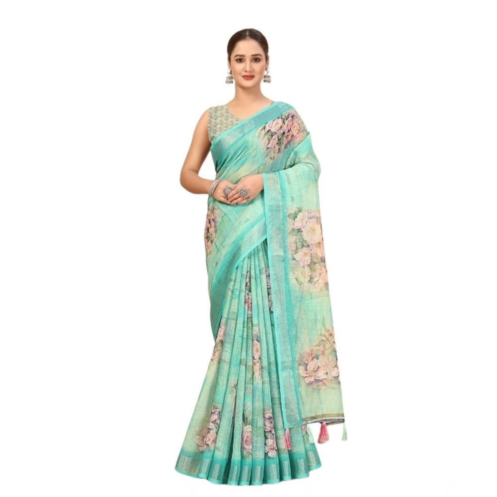 Floral Printed Saree With Unstitched Blouse 5.5Mtr (Multicolor) - Image 2